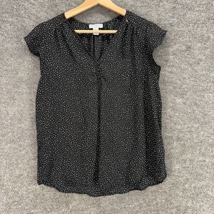 Carolina Belle Blouse Women S Small Black Polka Dot V-Neck Short Sleeve Casual
